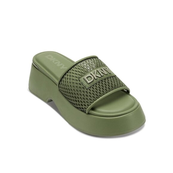 DKNY Iredell Platform Slide Sandals Olive Green Mesh Logo – Size 11M - Picture 1 of 11